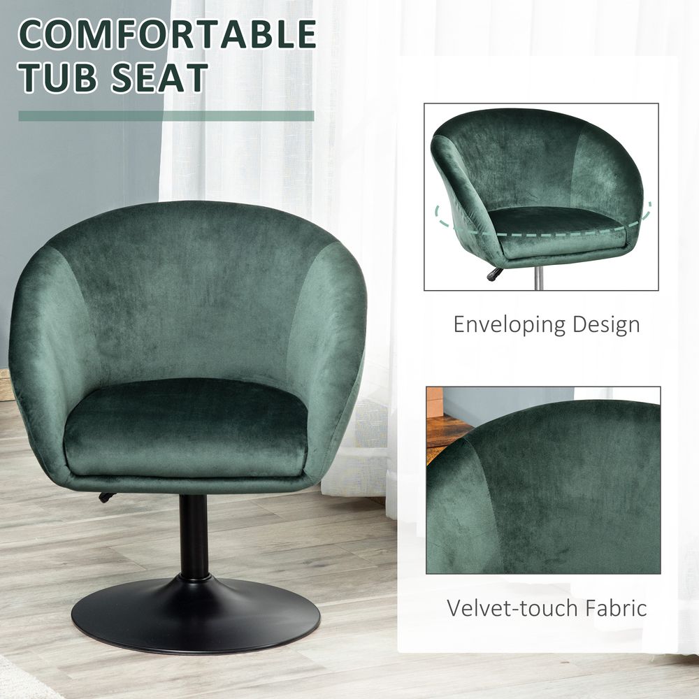 HOMCOM Swivel Bar Stool Fabric Dining Chair Dressing Stool Tub Seat Green