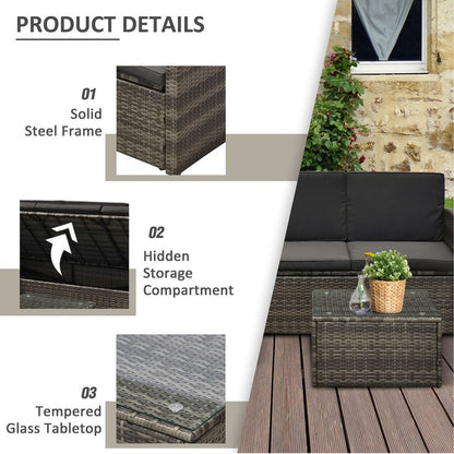 3PC Outdoor Patio Furniture Set Wicker Rattan 3-Seater Sofa Chair Couch Grey