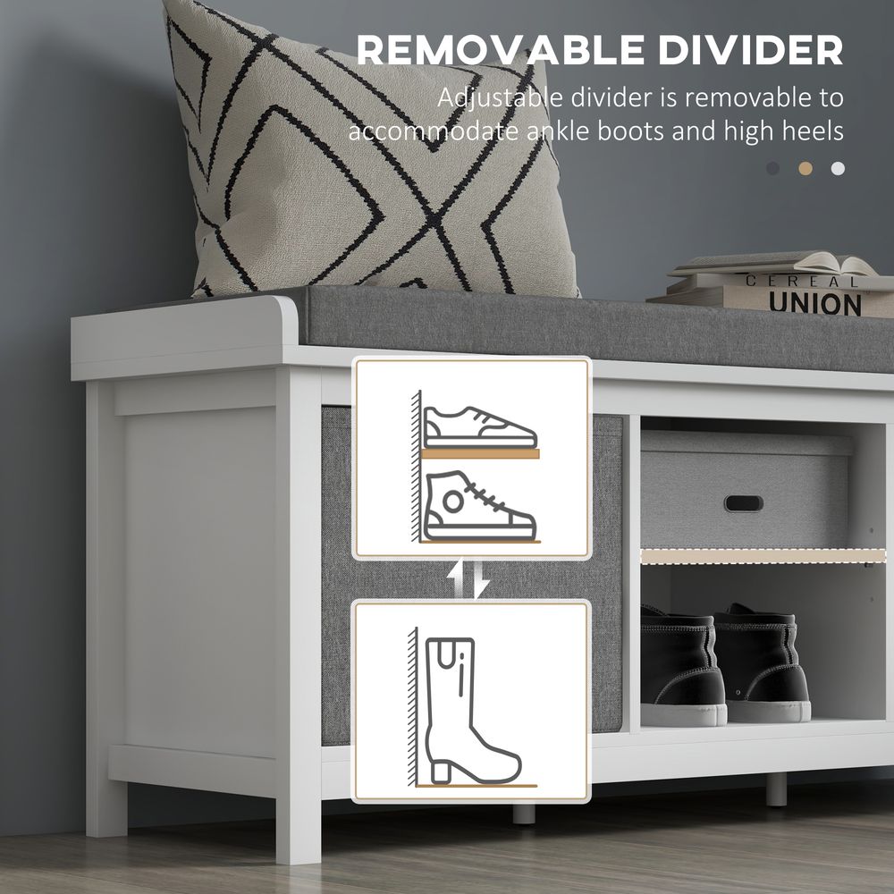 Shoe Bench with Cushioned Seat Fabric Drawers for Entryway Hallway White