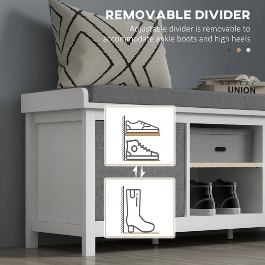 Shoe Bench with Cushioned Seat Fabric Drawers for Entryway Hallway White