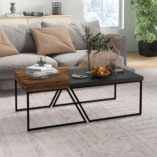 HOMCOM Coffee Table Set of 2, Coffee Tables with Steel Frame for Living Room