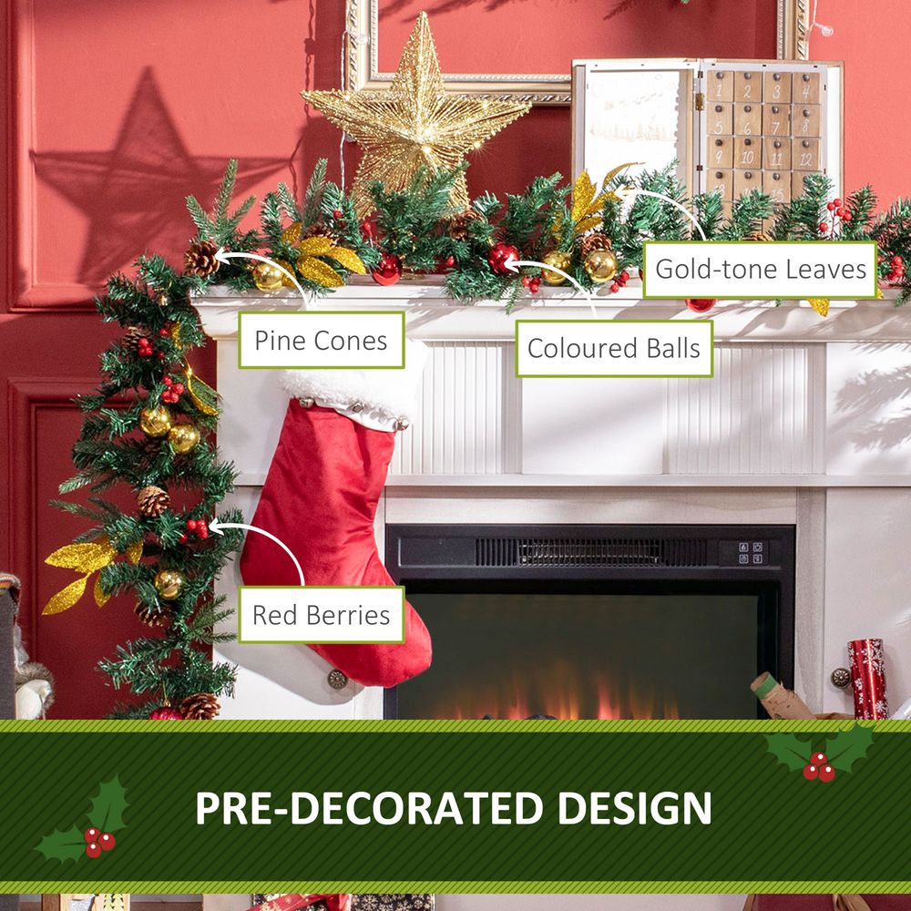 2.7M Artificial Christmas Garland Pine Cones Deco Home Fireplace Doors