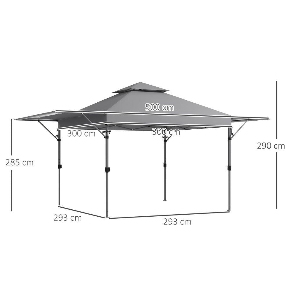 Outsunny 5 x 3(m) Pop Up Gazebo, Instant Shelter with Extend Dual Awning, Grey