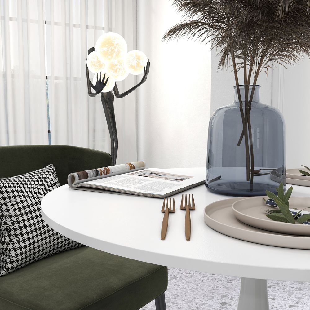 Round Dining Table with Steel Base for Living Room, Dining Room