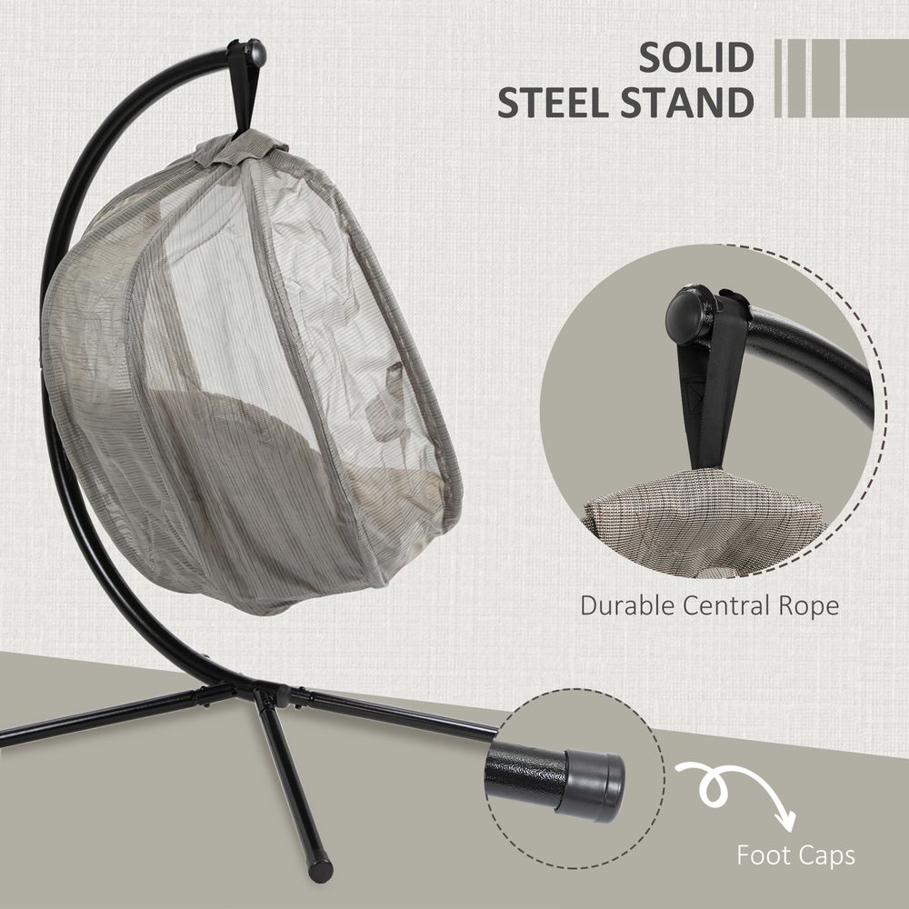 Hanging Egg Chair, Swing Hammock with Cushion and Stand, Khaki