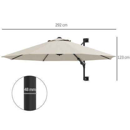 Outsunny Sun Parasol with Vent, Wall Umbrella for Patio, Garden, Pool, Beige