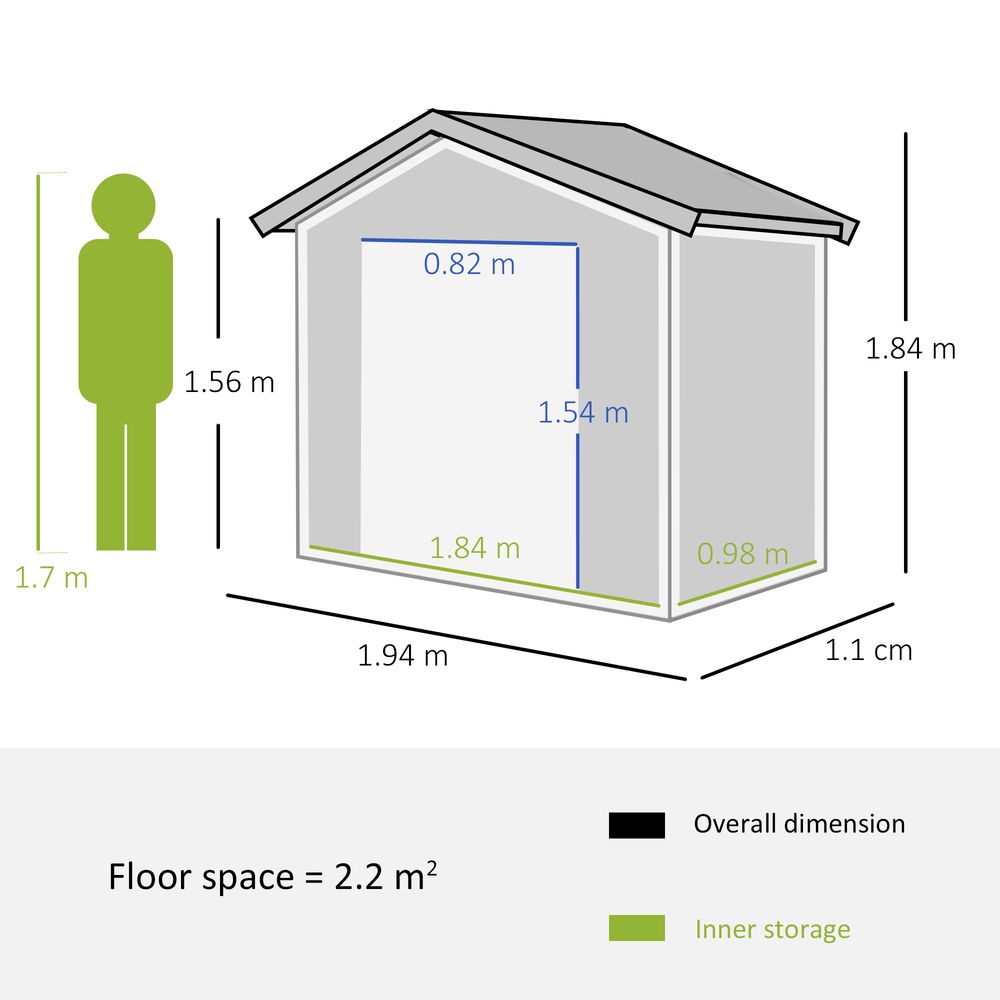 Outsunny 6.5x3.5ft Metal Garden Shed for Garden and Outdoor Storage, Grey