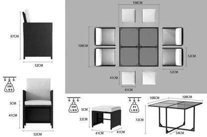 9Pc Rattan Dining Set