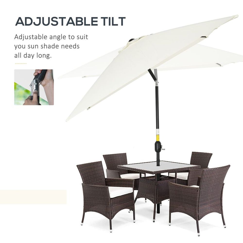 3x2m Patio Parasol Canopy Tilt Crank 6 Ribs Sun Shade Garden White