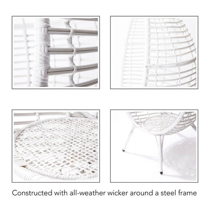 Outdoor Garden Patio Furniture Rattan Egg Chair with Cushion, White