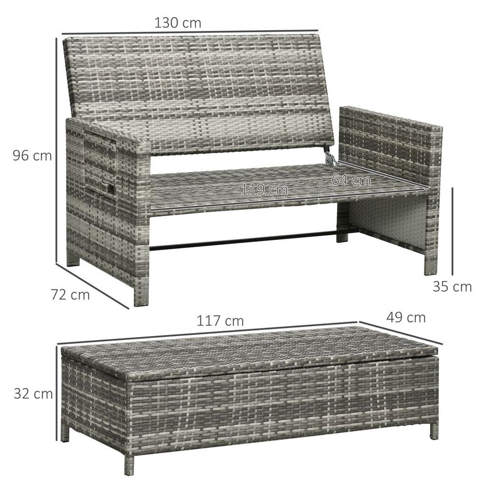 Outsunny Garden Rattan Furniture Set 2 Seater Patio Sun Lounger Daybed Sun Bed