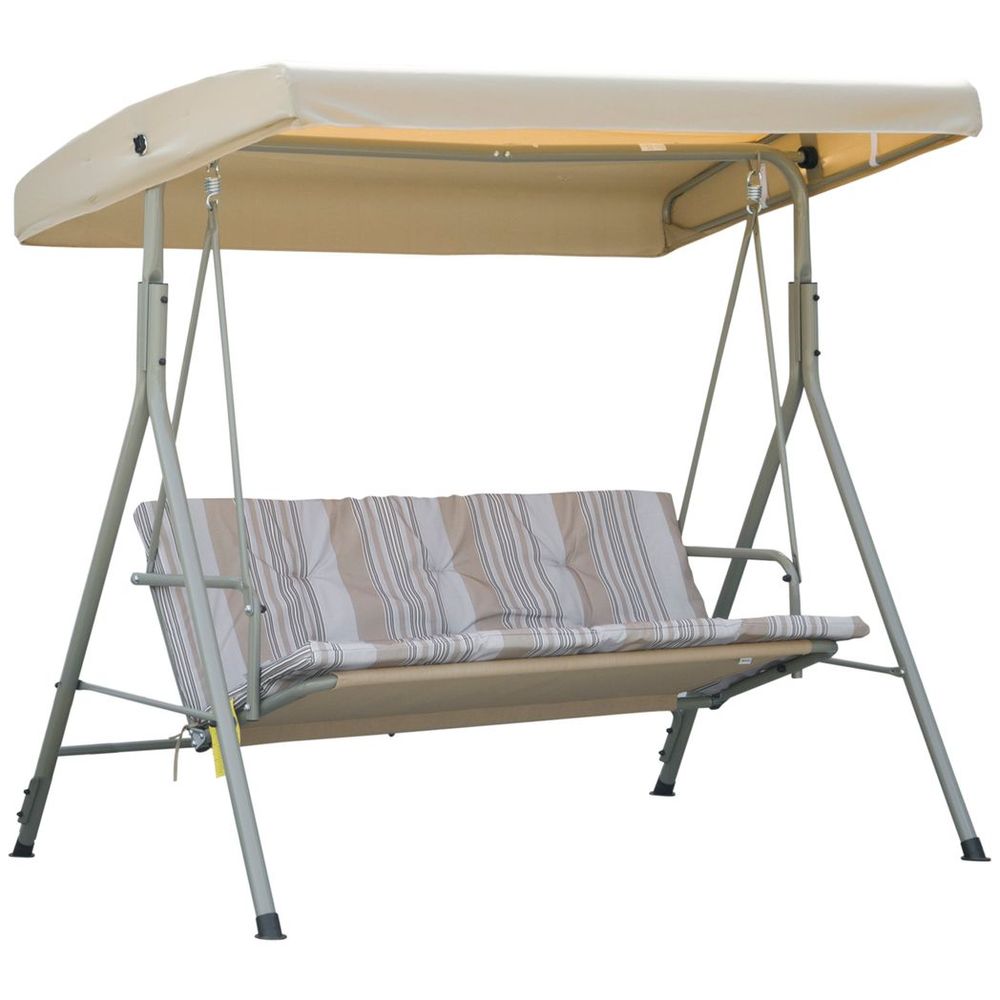 3 Person Porch Swing Chair Outdoor Lounge Bench Canopy Light Brown