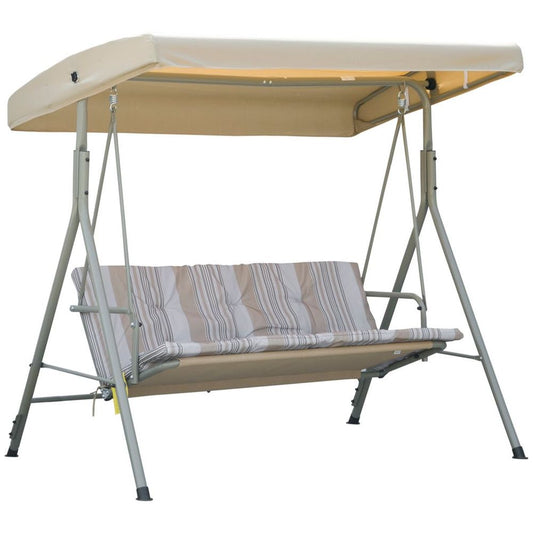 3 Person Porch Swing Chair Outdoor Lounge Bench Canopy Light Brown