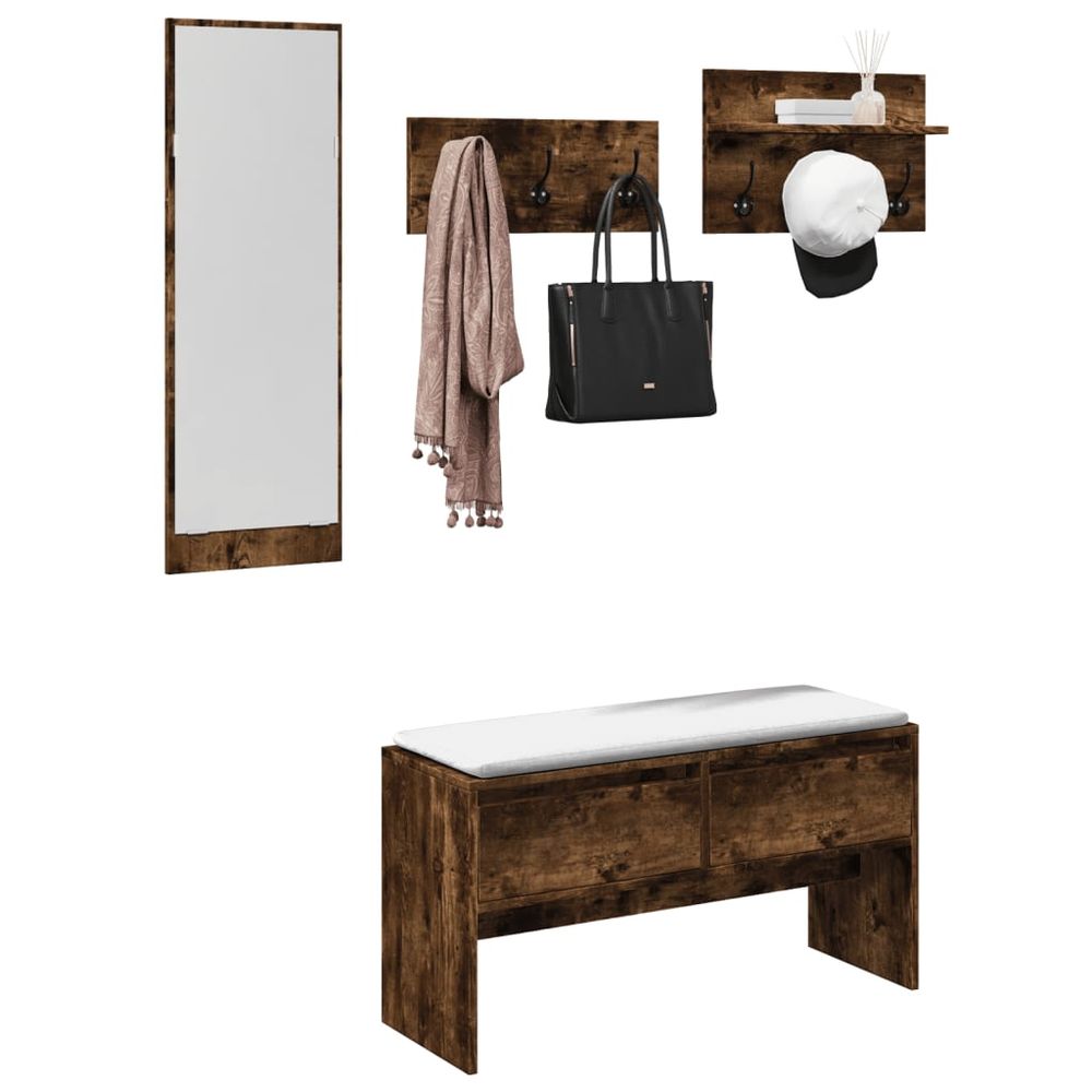 4 Piece Hallway Furniture Set White Engineered Wood