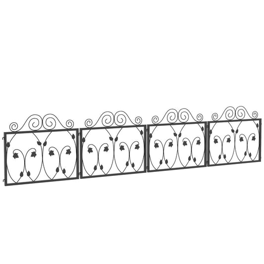 Outsunny 4 Panels Decorative Garden Fence Metal Wire No Dig Fencing Black