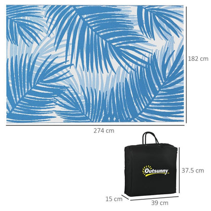 Outsunny Reversible Waterproof Outdoor Rug with Carry Bag, 182 x 274cm, Blue