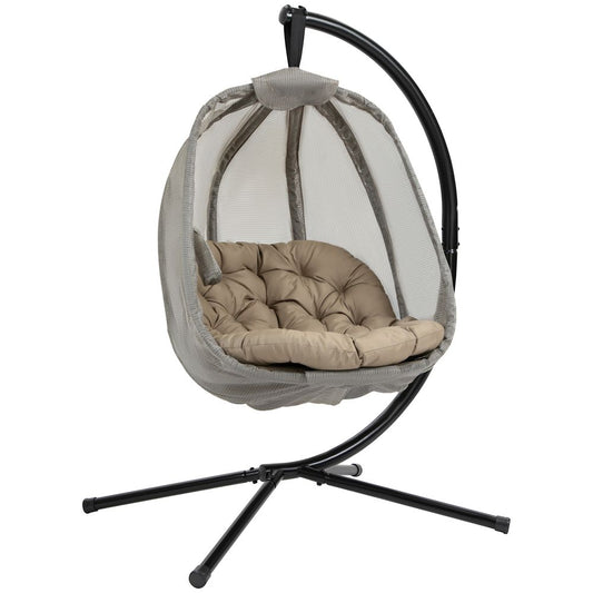 Hanging Egg Chair, Swing Hammock with Cushion and Stand, Khaki
