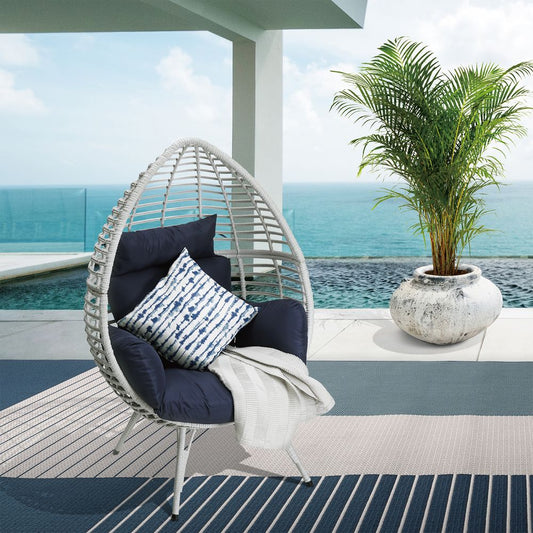 Outdoor Garden Patio Furniture Rattan Egg Chair with Cushion, White