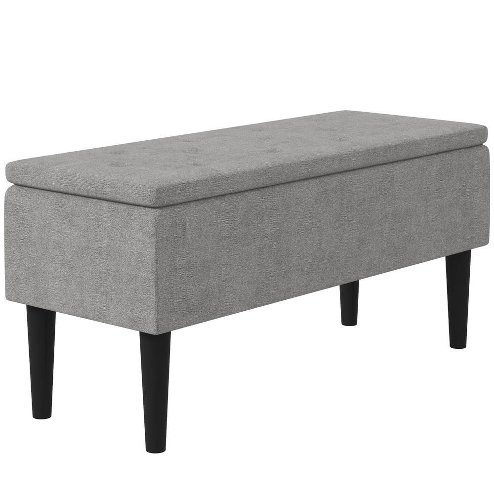 15" Ottoman Storage Box with Wooden Legs and 47L Storage Capacity, Grey