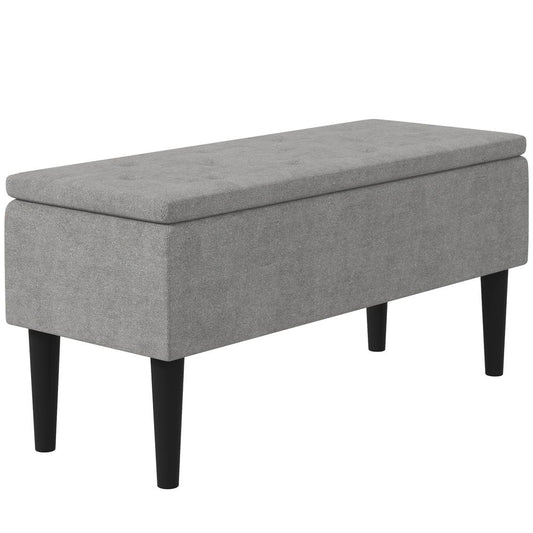 15" Ottoman Storage Box with Wooden Legs and 47L Storage Capacity, Grey