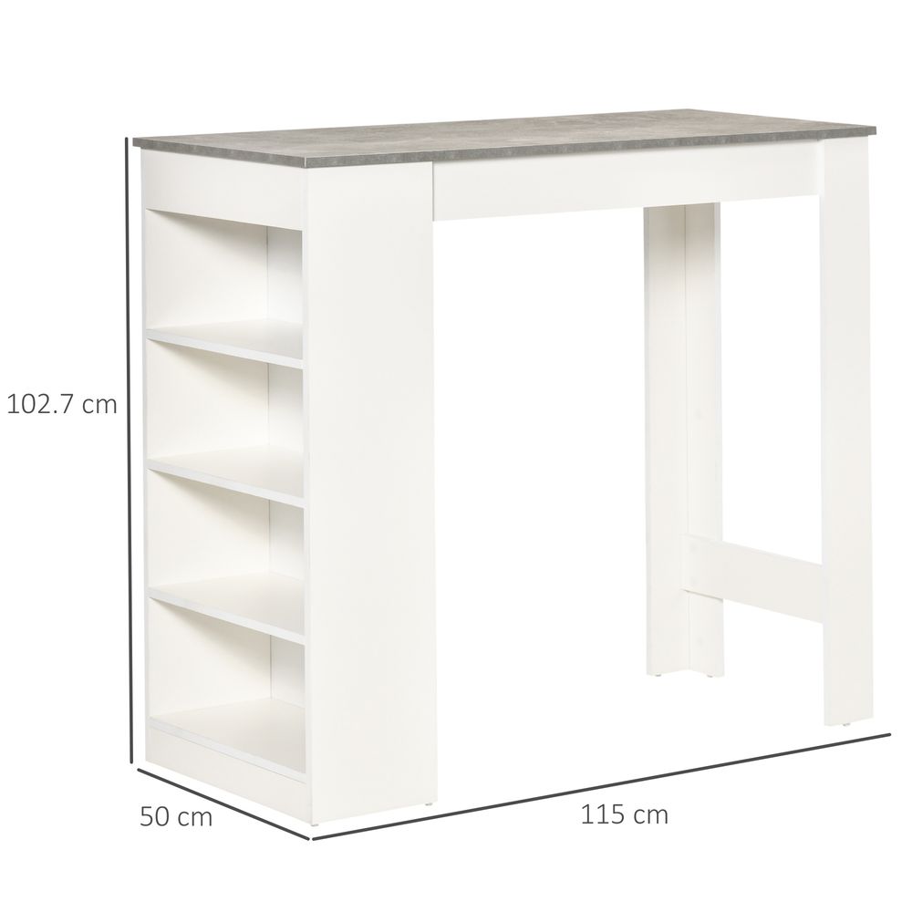 HOMCOM Bar Table Coffee Table Kitchen Dining Table with 4-Tier Shelf Grey