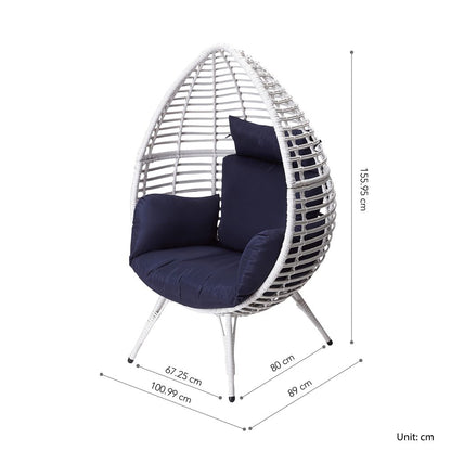 Outdoor Garden Patio Furniture Rattan Egg Chair with Cushion, White