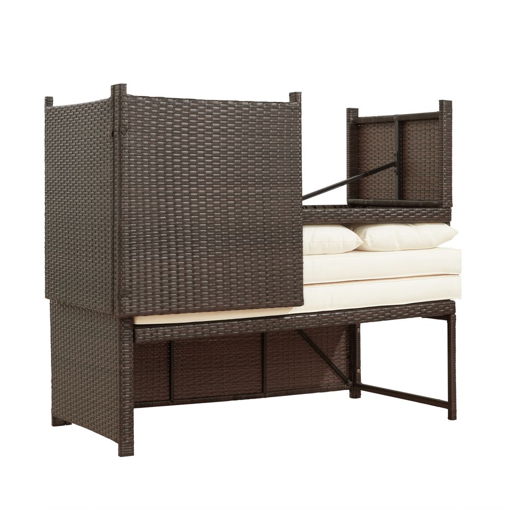 3 Pcs Garden Furniture, Rattan Table & Sofa Patio Set with Cushions