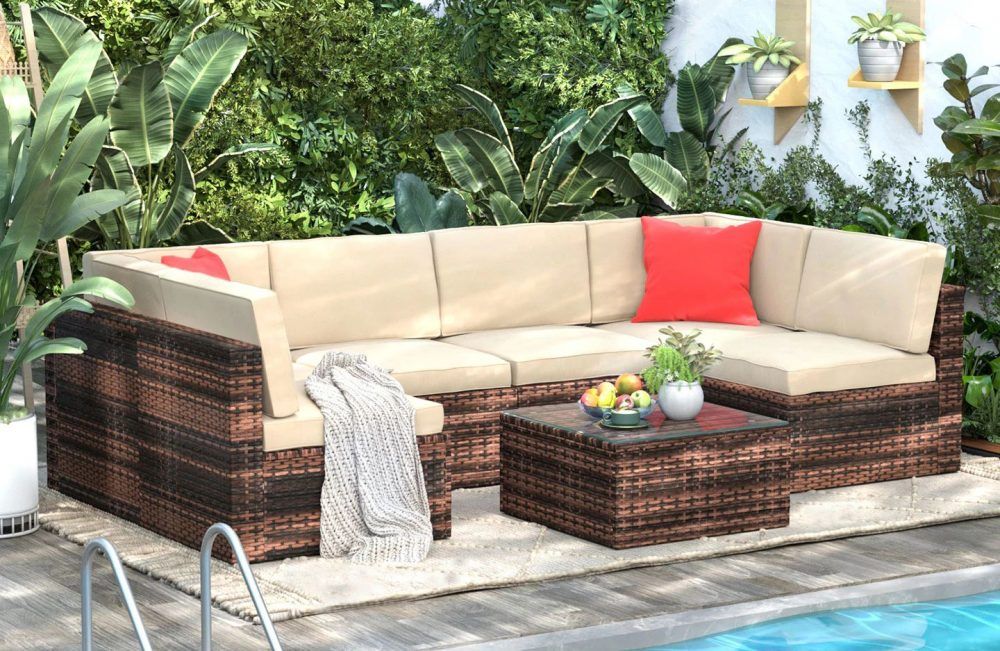 6 Seat Rattan Modular Sofa With Table