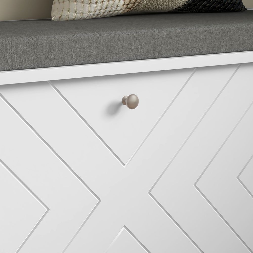 Shoe Bench with Flip Drawer, Cushion, 10 Pairs for Entryway White