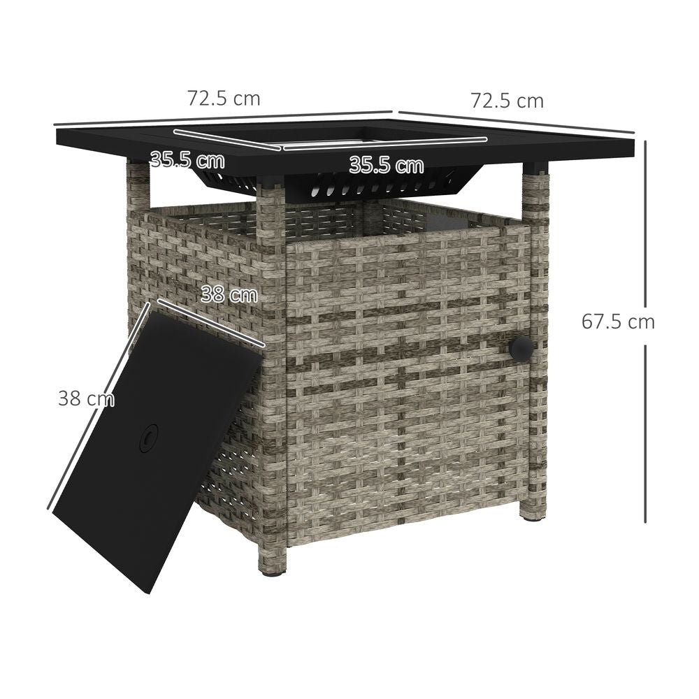 Outsunny 50,000 BTU Rattan Fire Pits for Garden, Propane Fire Pit Table, Grey
