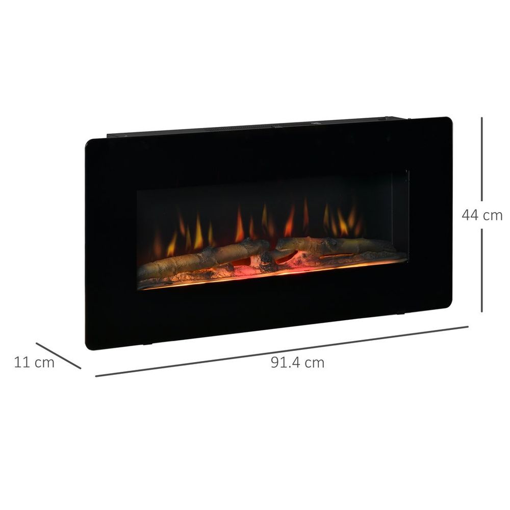 HOMCOM Electric Fireplace Heater Wall-Mount W/ Flame Effect Remote Control Timer