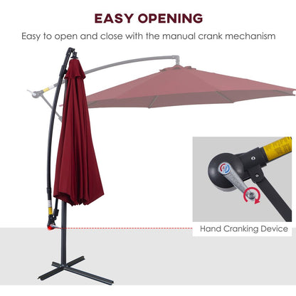 3(m) Garden Banana Parasol Cantilever Umbrella w/ Base, Wine Red Outsunny