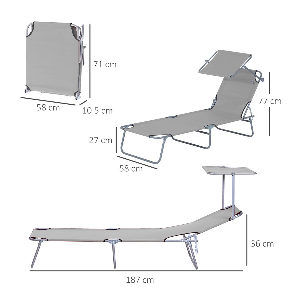 Folding Chair Sun Lounger w/ Sunshade Garden Recliner Hammock Grey