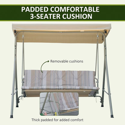 3 Person Porch Swing Chair Outdoor Lounge Bench Canopy Light Brown