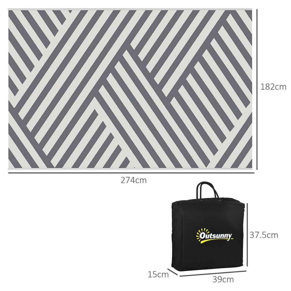 Outsunny Reversible Waterproof Outdoor Rug with Carry Bag, 182 x 274cm, Grey
