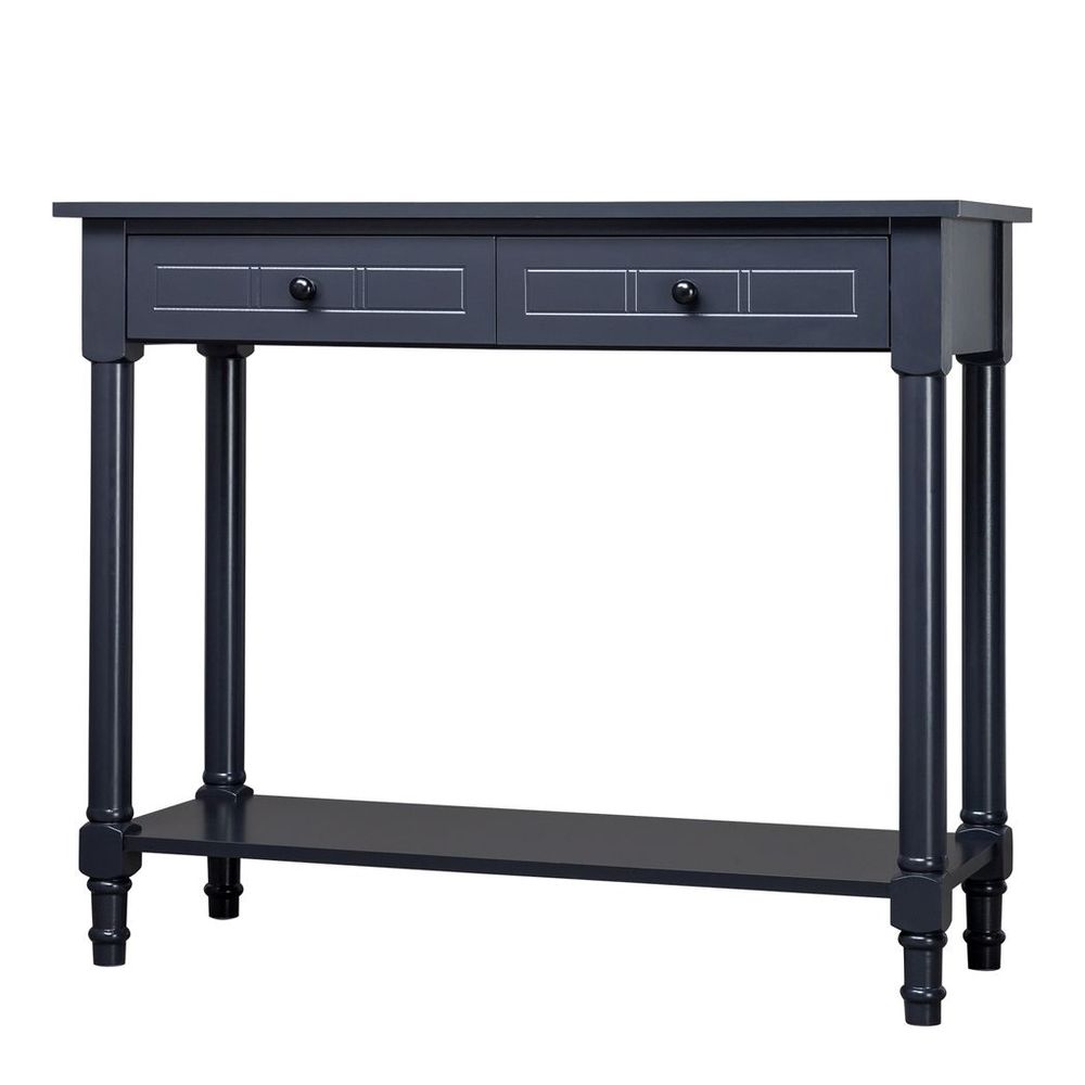2-Tier Console Table with 2 Drawers， Console Tables for Entryway, Sofa Table with Storage Shelves, Entryway Table Behind Sofa Couch, for Living Room, Kitchen, Navy Blue/Black