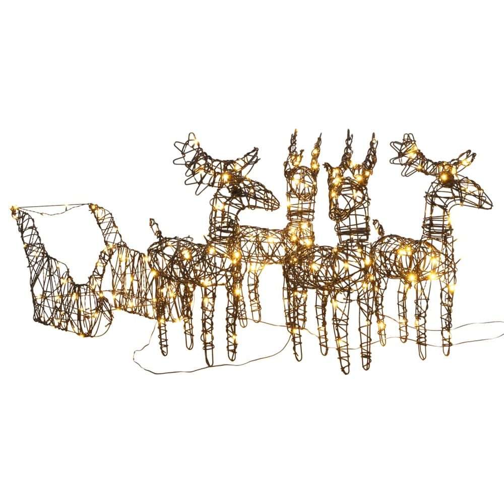 Christmas Decoration Reindeer&Sleigh 160 LEDs Warm White Rattan