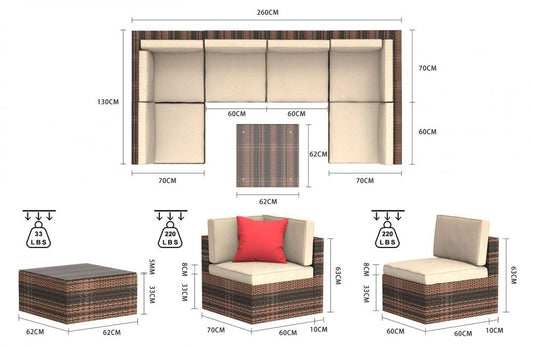 6 Seat Rattan Modular Sofa With Table