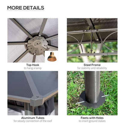 3 x 3(m) Hardtop Gazebo for Garden Party with Polycarbonate and Roof Curtains