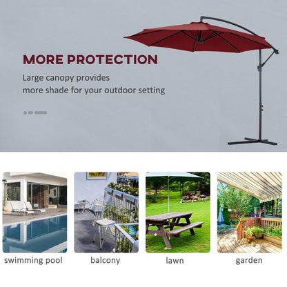 3(m) Garden Banana Parasol Cantilever Umbrella w/ Base, Wine Red Outsunny