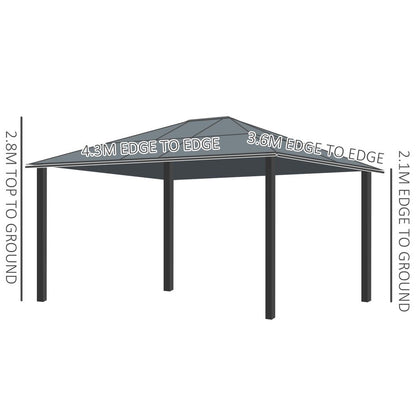 Outsunny 4.3m x 3.6m Aluminium Frame Texteline Draped Hardtop Gazebo Brown