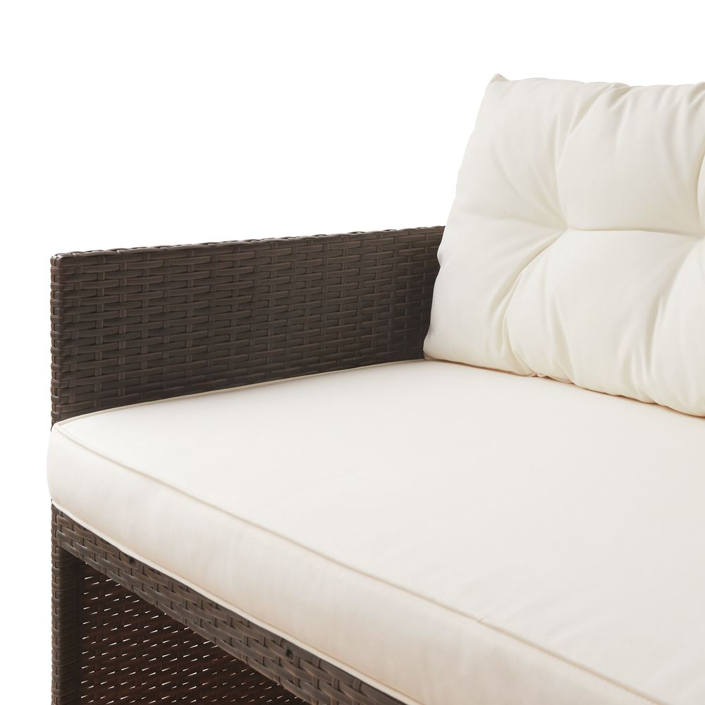 3 Pcs Garden Furniture, Rattan Table & Sofa Patio Set with Cushions