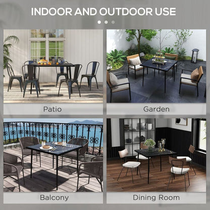 Outsunny Outdoor Dining Table for 4 with Marble Effect Tempered Glass Top Black