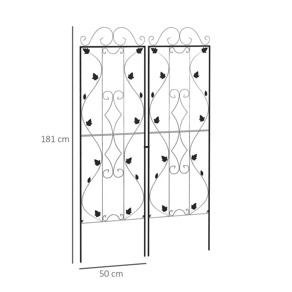 Outsunny Set of 2 Metal Trellis for Climbing Plants, Leaf Design