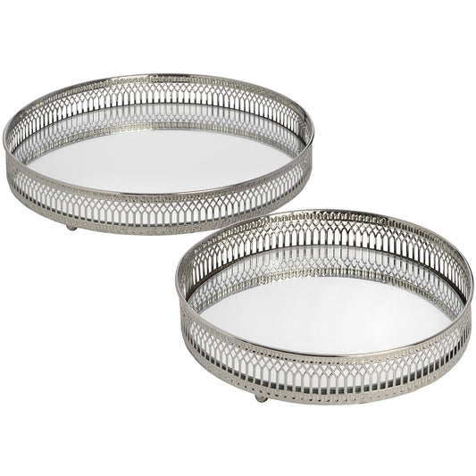 Set Of Two Circular Nickle Trays - HomenestUK