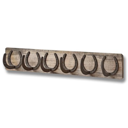 6 Horse Shoe Hooks On Dark Wood- Home Accessories - HomenestUK