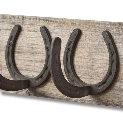 6 Horse Shoe Hooks On Dark Wood- Home Accessories - HomenestUK