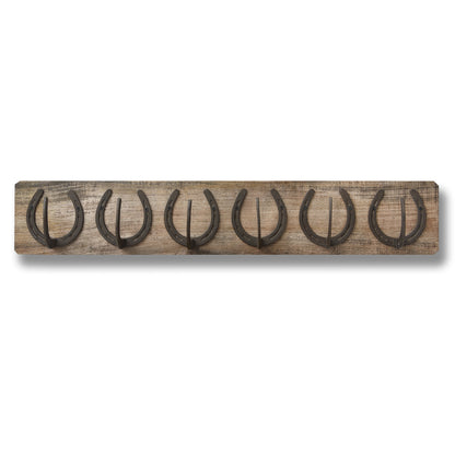 6 Horse Shoe Hooks On Dark Wood- Home Accessories - HomenestUK