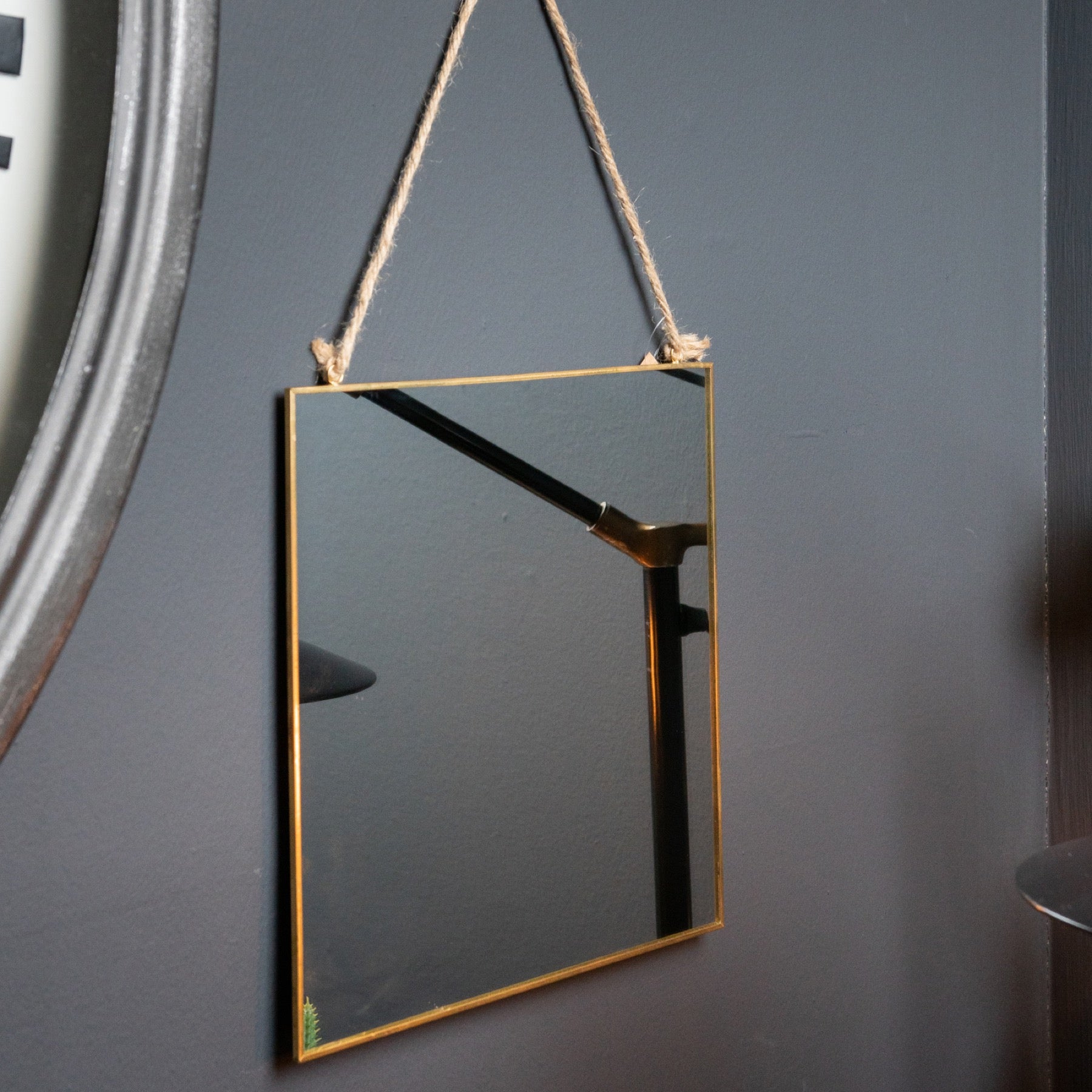 Gold Edged Square Hanging Wall Mirror - HomenestUK