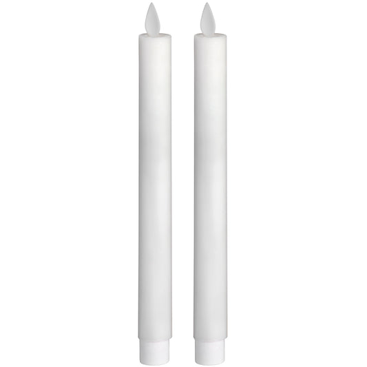 Pair Of White Luxe Flickering Flame LED Wax Dinner Candles - HomenestUK